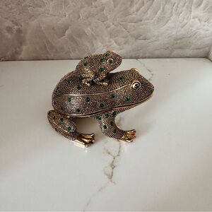 Vintage Bombay Company Gold Frog Trinket Magnifying Glass Desk Set EUC